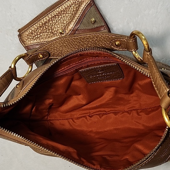 Cole Haan Gold Fish F05 Pebbled Leather Hobo/Soho Handbag Purse With Wallet - Picture 15 of 16